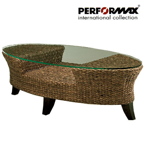 高品質 ウォーターヒヤシンス ローテーブル センターテーブル ガラス リビングテーブル 楕円 オーバル アジアン テーブル ソファーテーブル リゾート ホテル バリ 上質 アジアン家具 ナチュラル モダン PERFORMAX (受注生産品)