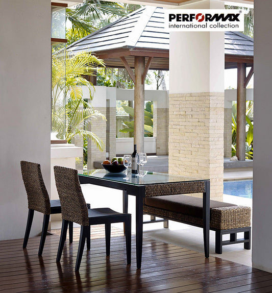 ウォーターヒヤシンス家具 PERFORMAX 正規代理店 ウォーターヒヤシンス ダイニングセット ダイニングテーブル (PDT10)& 革張り チェア (PC11)& ベンチ (PBT03) ダイニング4点セット 4人用 リゾート アジアン家具 【在庫販売品・即納可能】