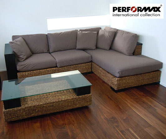 ウォーターヒヤシンスソファ PERFORMAX正規品<br>ウォーターヒヤシンス L字 L型 コーナーソファSET 2P片肘付きソファー & デイベッド カウチソファ リビング チェア イス 椅子 アジアン リゾート ホテル バリ アジアン家(受注生産品)