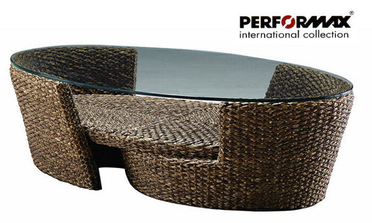 高品質 ウォーターヒヤシンス ローテーブル センターテーブル ガラス リビングテーブル 楕円 オーバル アジアン テーブル ソファーテーブル リゾート ホテル バリ 上質 アジアン家具 ナチュラル モダン 新生活 PERFORMAX 正規品 (受注生産品)