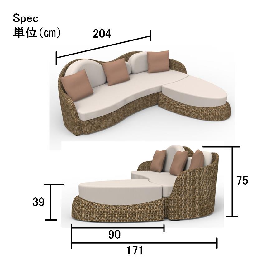 ウォーターヒヤシンスソファ PERFORMAX 正規代理店 ウォーターヒヤシンス カウチソファ コーナーソファー W204cm 3P ソファ ＆ スツール オットマン L字 L型 アジアン チェア イス 椅子 リゾート バリ アジアン家具 【在庫販売品・即納可能】